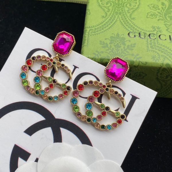 6 diamond gg earrings pink for women 2799