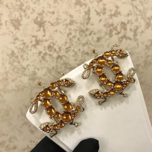 yellow stones earrings gold tone for women 2799