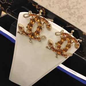 6 yellow stones earrings gold tone for women 2799