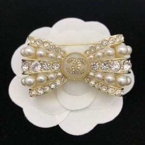 2-Cc Bowknot Ornaments Pearl Brooch Gold Tone For Women   2799