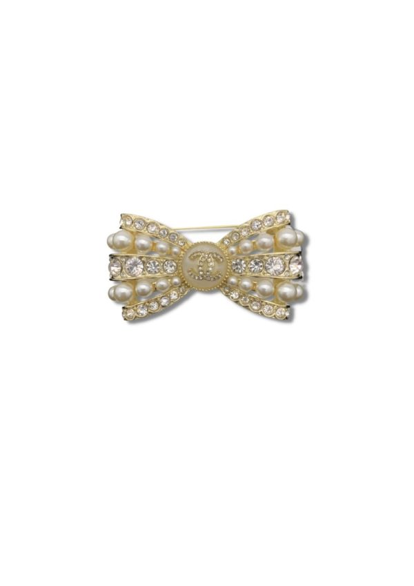 4 cc bowknot ornaments pearl brooch gold tone for women 2799