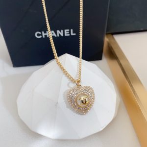 1-Cc Crystal Heart Shape Necklace With Pearl Gold Tone For Women   2799