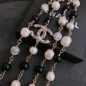 1 cc double long pearl necklace white and black for women 2799