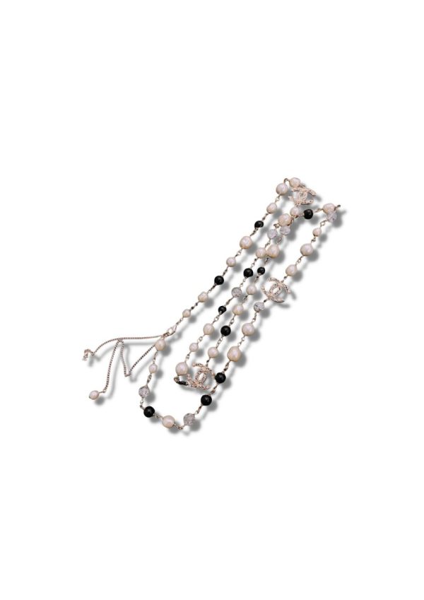 4 cc double long pearl necklace white and black for women 2799