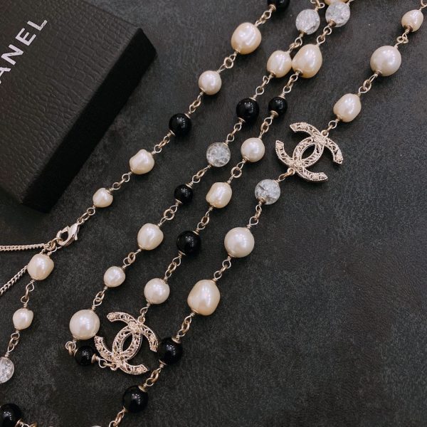 6 cc double long pearl necklace white and black for women 2799