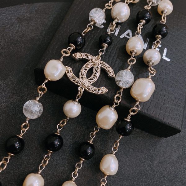 7 cc double long pearl necklace white and black for women 2799