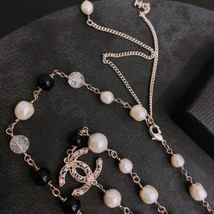 8 cc double long pearl necklace white and black for women 2799