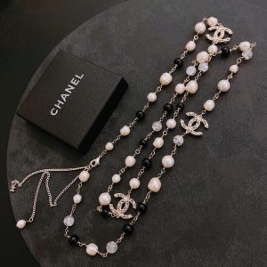 13 cc double long pearl necklace white and black for women 2799