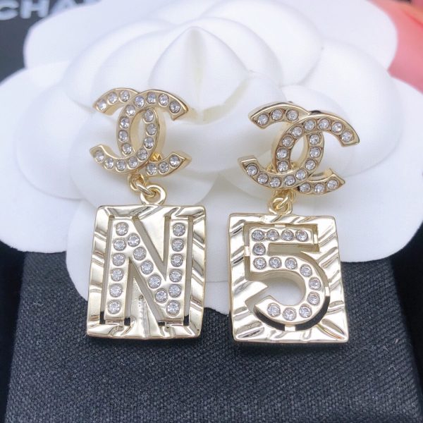 9 square no5 pendant earrings gold for women 2799