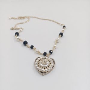 3 pearl heart necklace silver for women 2799