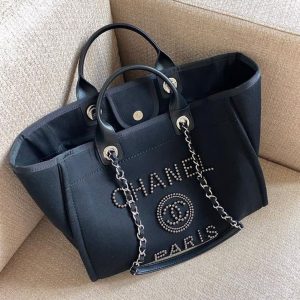 3-Chanel Large Deauville Pearl Tote Bag Black For Women Womens Handbags Shoulder Bags 15In38cm A66941   9988