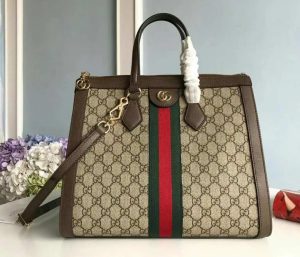 10 gucci ophidia gg medium tote bag beigeebony gg supreme canvas with brown for women 13in33cm gg 524537 k05nb 8745 9988