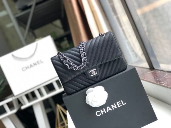 4 chanel chevron classic handbag silver hardware black for women womens bags shoulder and crossbody bags 102in26cm 9988