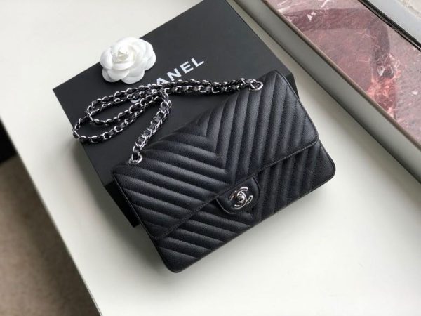 6 chanel chevron classic handbag silver hardware black for women womens bags shoulder and crossbody bags 102in26cm 9988