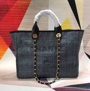 4-Chanel Top Deauville Tote 38Cm Blackdark For Women A66941   9988
