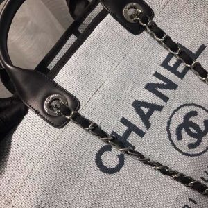 chanel deauville tote canvas bag light grey for women womens handbags shoulder bags 15in38cm a66941 9988