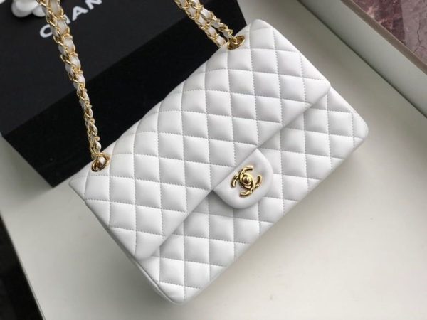 13 chanel classic handbag gold toned hardware white for women womens bags shoulder and crossbody bags 102in26cm a01112 9988