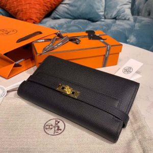 14 hermes kelly wallet to go woc black with gold toned hardware bag for women 82in21cm 9988