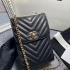 chanel chevron trendy cc phone black bag for women 18cm7in 9988