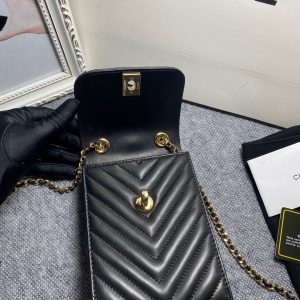 2 chanel chevron trendy cc phone black bag for women 18cm7in 9988