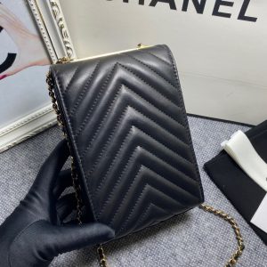 3 chanel chevron trendy cc phone black bag for women 18cm7in 9988