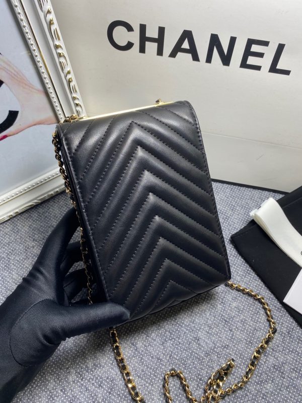 3 chanel chevron trendy cc phone black bag for women 18cm7in 9988