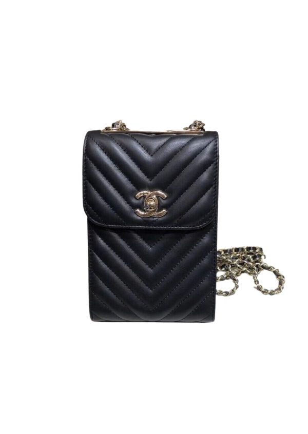 4 chanel chevron trendy cc phone black bag for women 18cm7in 9988