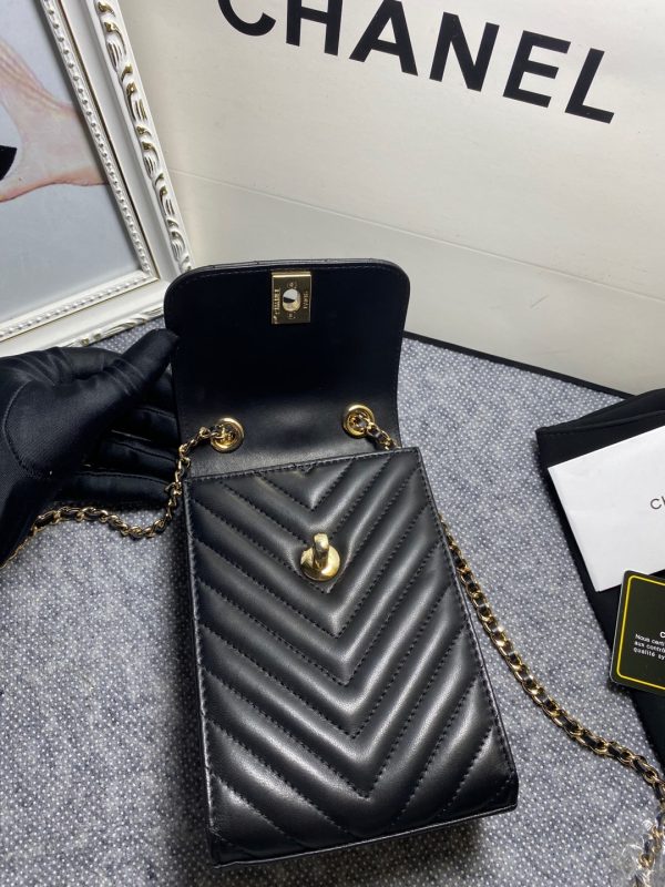 9 chanel chevron trendy cc phone black bag for women 18cm7in 9988