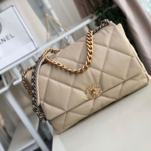 4 chanel 19 maxi handbag beige for women 14in36cm 9988