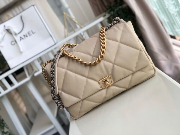 4 chanel 19 maxi handbag beige for women 14in36cm 9988