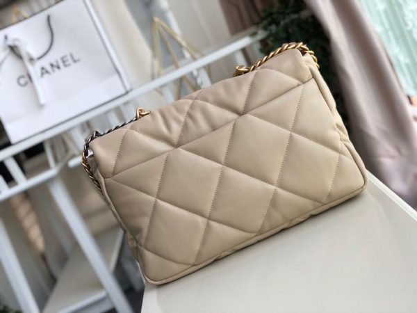 6 chanel 19 maxi handbag beige for women 14in36cm 9988