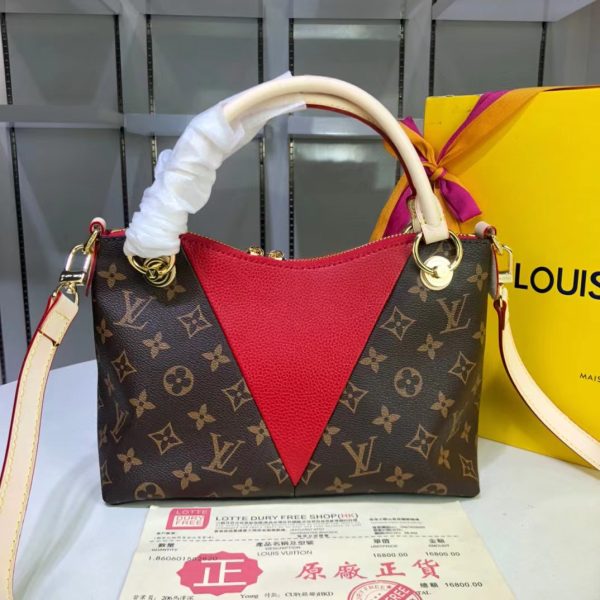 8 louis vuitton v tote bb monogram canvas cerise red for women womens bags shoulder and crossbody bags 106in27cm lv m43966 9988