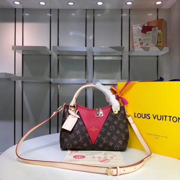 9 louis vuitton v tote bb monogram canvas cerise red for women womens bags shoulder and crossbody bags 106in27cm lv m43966 9988
