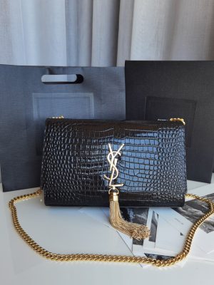 saint laurent kate medium chain bag with tassel in embossed crocodile black for women 94in24cm ysl 354119dnd0j1000 9988