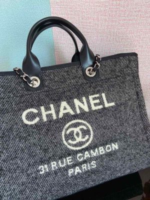 1-Chanel Large Shopping Tote Bag Grey For Women Womens Handbag Shoulder Bags 15In38cm   9988