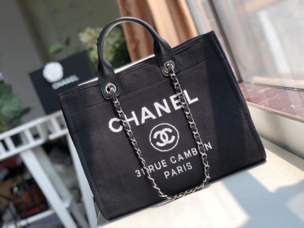 4 chanel deauville tote canvas bag black for women womens handbags shoulder bags 15in38cm a66941 9988