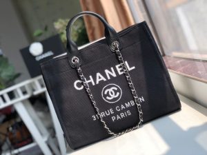 5 chanel deauville tote canvas bag black for women womens handbags shoulder bags 15in38cm a66941 9988