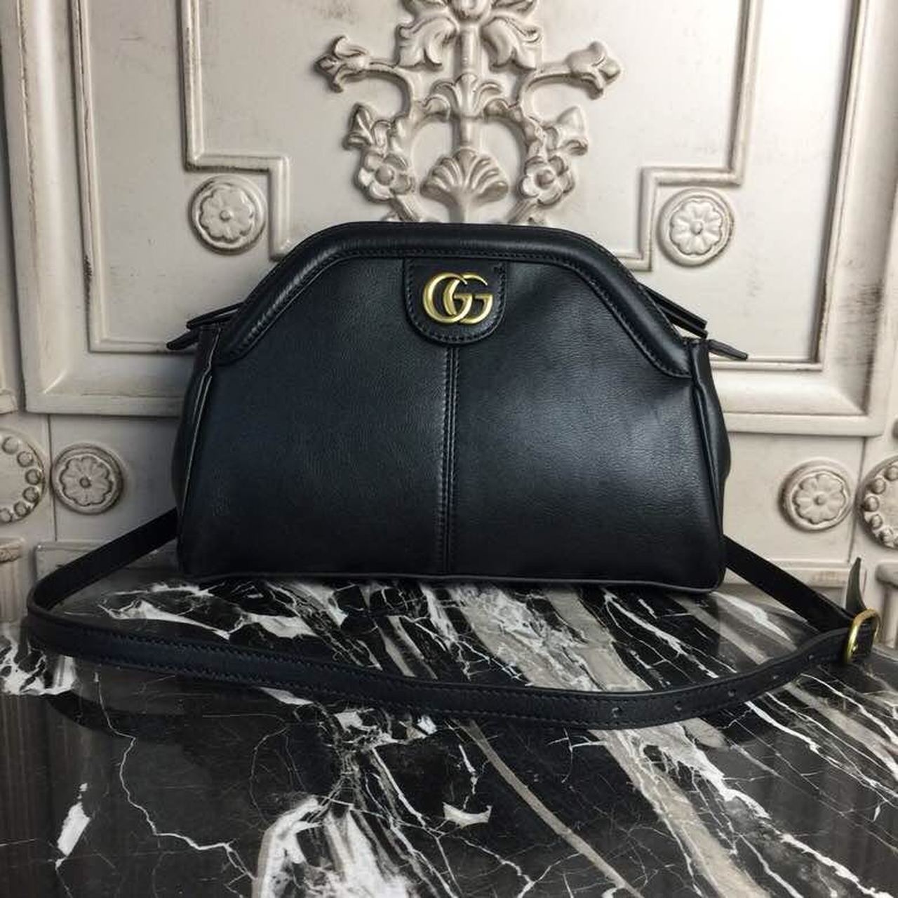 Gucci Rebelle Medium Top Handle Bag Black For Women 10.7In27cm Gg 9988 Gucci Kids strawberry print shirt Acm Shop