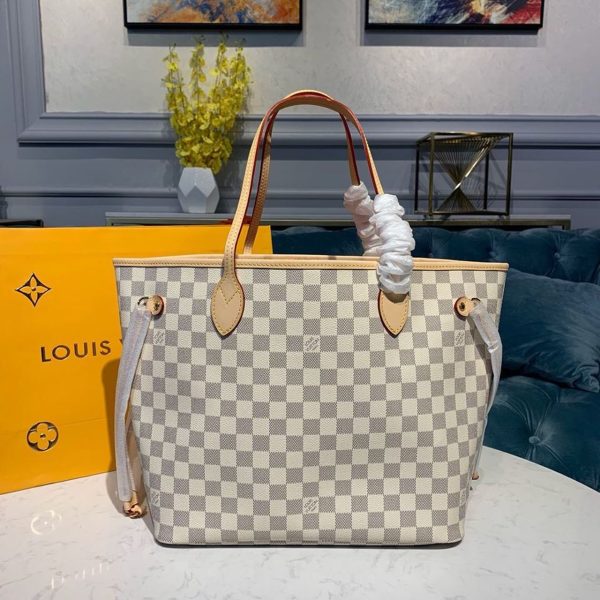 4 louis vuitton neverfull mm tote bag damier azur canvas rose ballerine pink for women womens bags shoulder bags 122in31cm lv n41605 9988