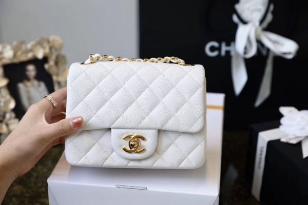 6 chanel classic mini flap bag golden hardware white for women 66in17cm a35200 9988