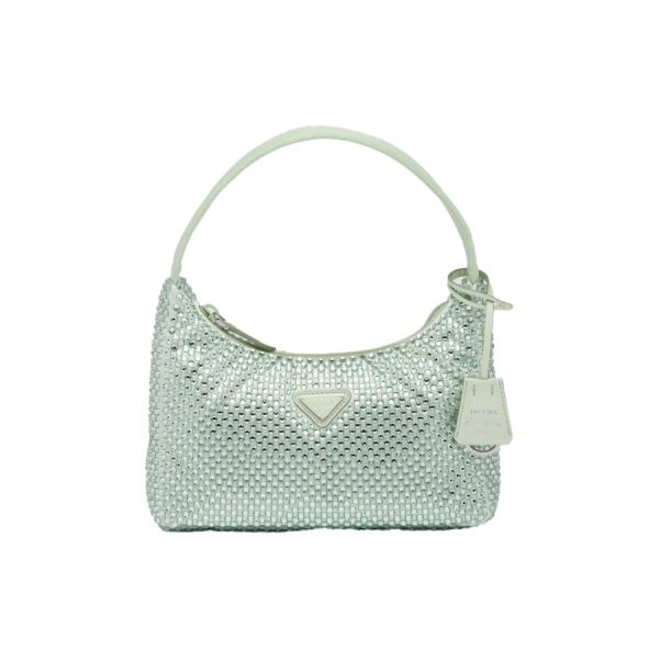 11 prada satin minibag with crystals silvergold for women womens bags 86in22cm 9988