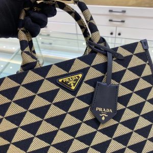 prada small symbole jacquard fabric handbag blackbeige for women womens bags 11in28cm 1ba354 2fkl f0y30 v ooo 9988