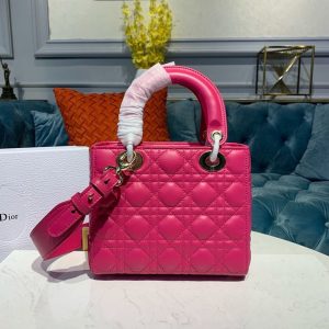 6 christian dior small lady dior bag gold toned hardware hot pink for women 8in20cm cd 9988