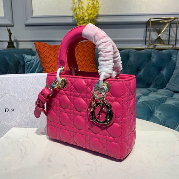 7 christian dior small lady dior bag gold toned hardware hot pink for women 8in20cm cd 9988