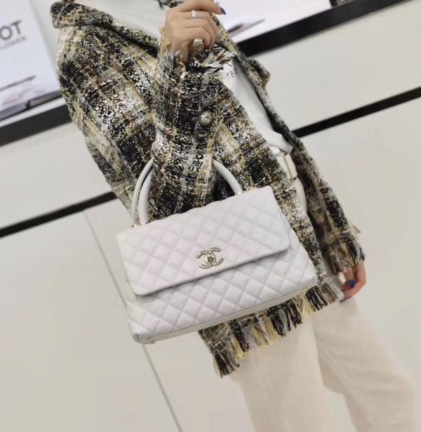 3 chanel coco with top handle bag gold toned hardware white for women 114in29cm 9988