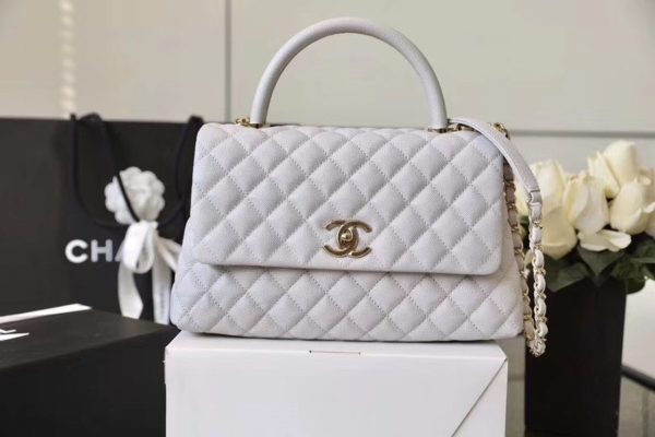 5 chanel coco with top handle bag gold toned hardware white for women 114in29cm 9988