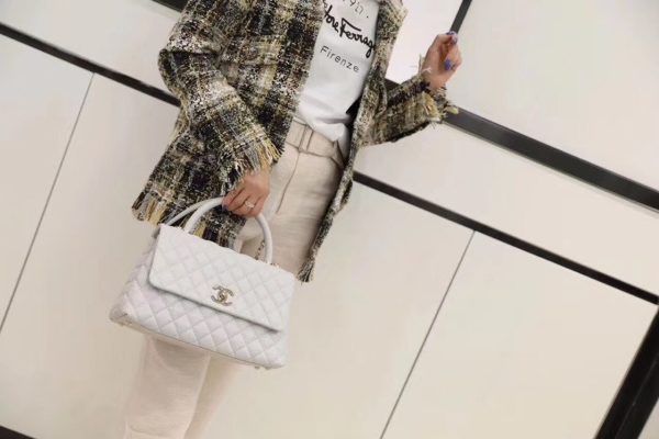 8 chanel coco with top handle bag gold toned hardware white for women 114in29cm 9988