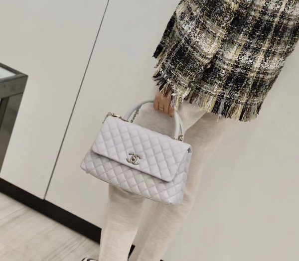 9 chanel coco with top handle bag gold toned hardware white for women 114in29cm 9988