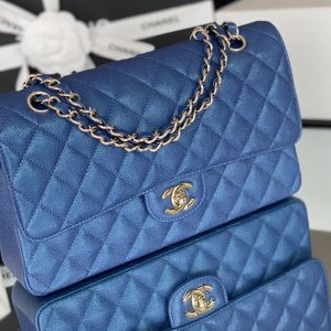 3 chanel classic handbag 26cm blue for women a01112 9988