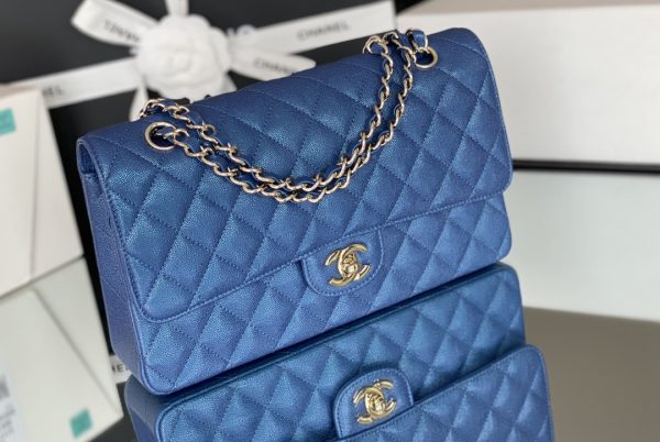 3 chanel classic handbag 26cm blue for women a01112 9988